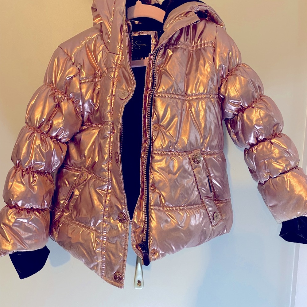 Pink metallic girls winter jacket